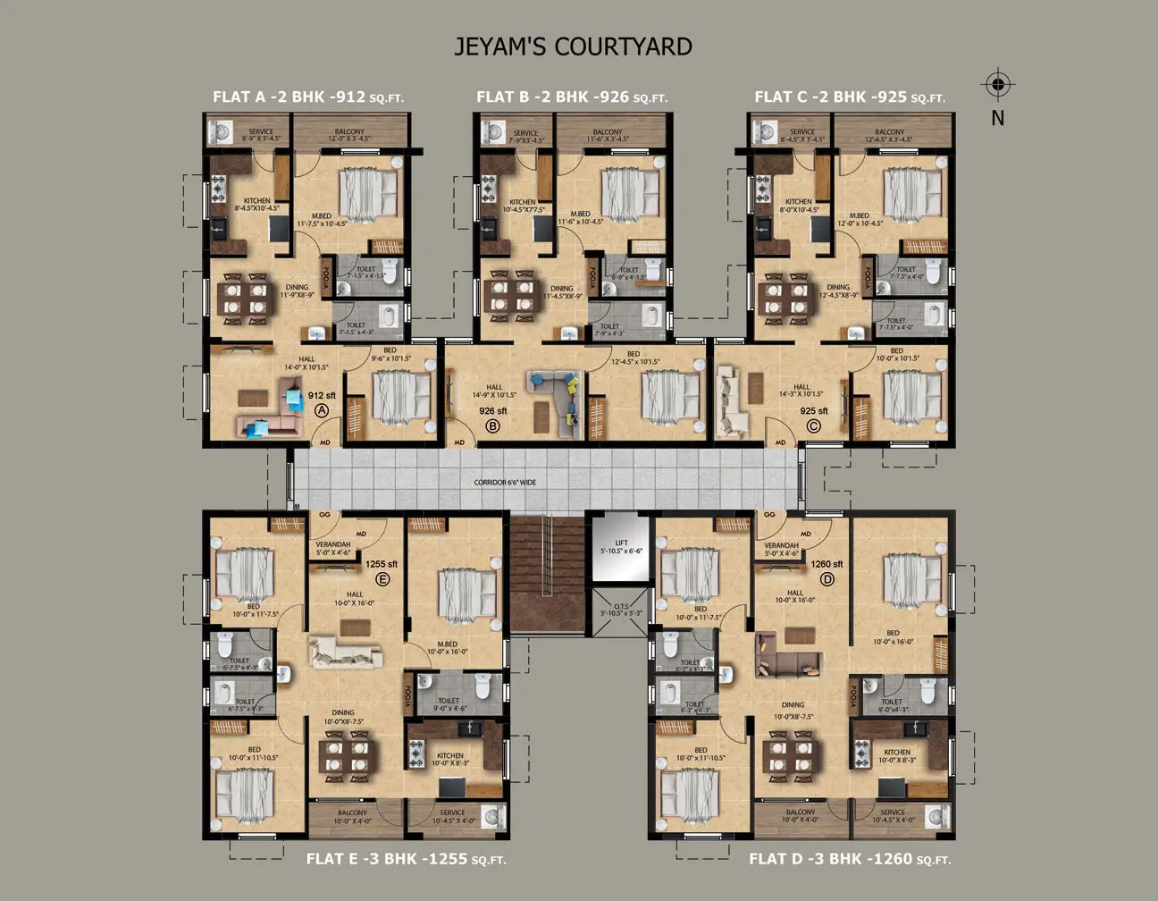 Jeyam Courtyard - Floor Plan - Jeyam Empire - Trichy - Jeyam Builders