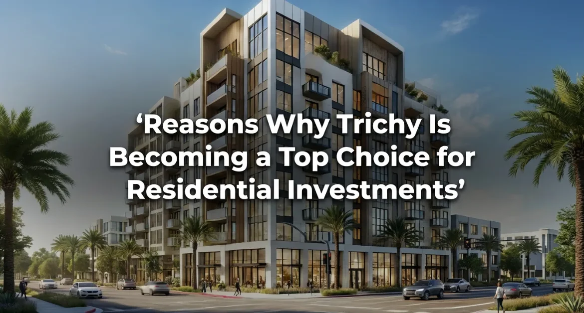 Modern apartment complex in Trichy with palm-lined streets, highlighting why the city is emerging as a preferred destination for residential real estate investment